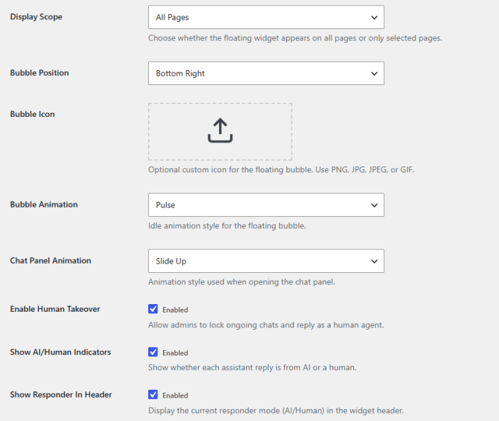 Widget UI & Customization Settings