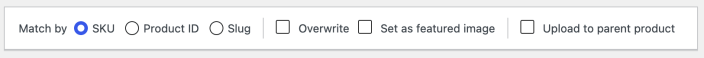 Upload options including Overwrite Existing Gallery, Set as Featured Image, and Upload to Parent Product.