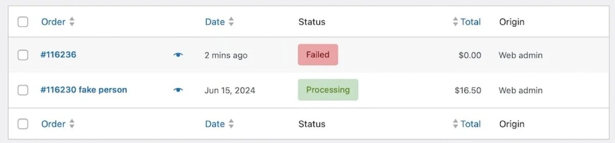 example of a failed order