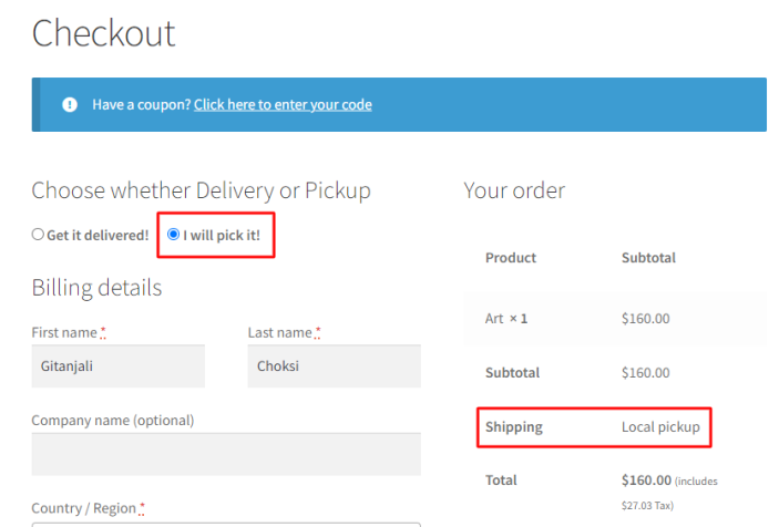 How do I let customers choose between Delivery or Pickup on checkout? 18 How do I let customers choose between Delivery or Pickup on checkout? - Tyche Softwares Documentation