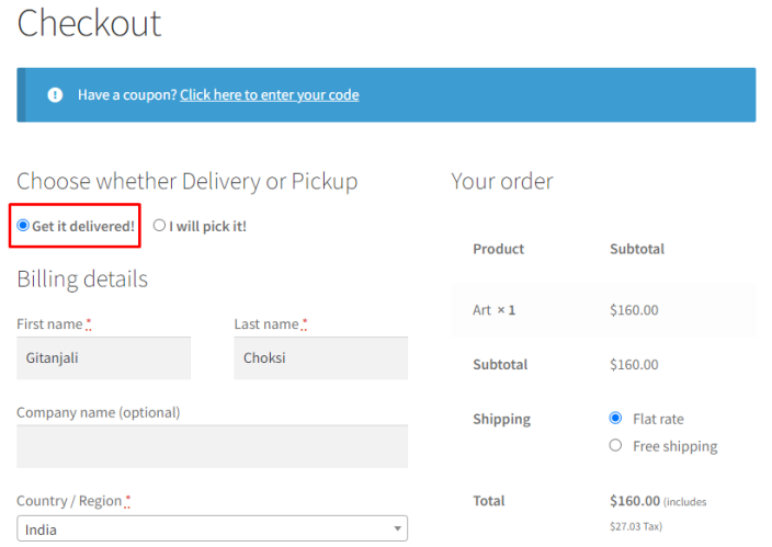 How do I let customers choose between Delivery or Pickup on checkout? 14 How do I let customers choose between Delivery or Pickup on checkout? - Tyche Softwares Documentation