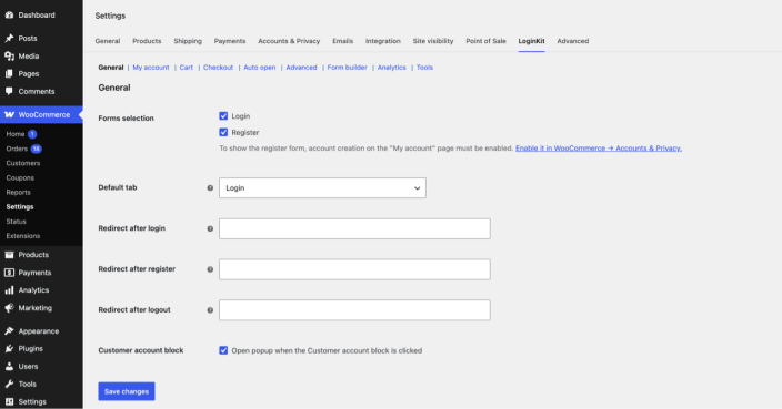 loginkit general settings