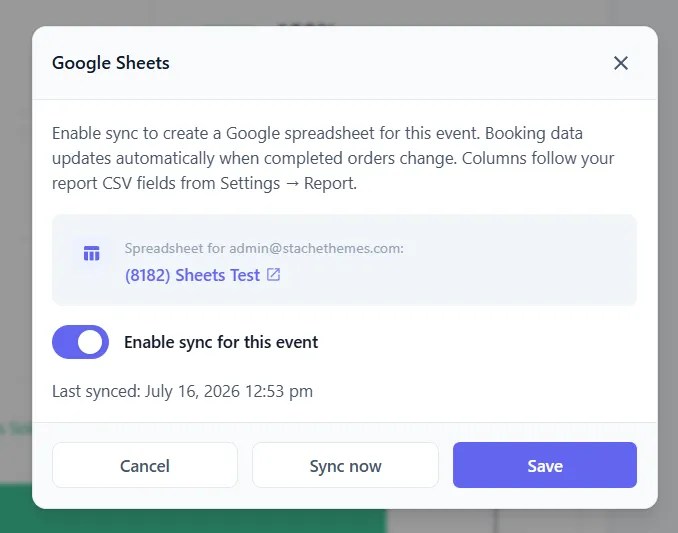 Google Sheets manager modal