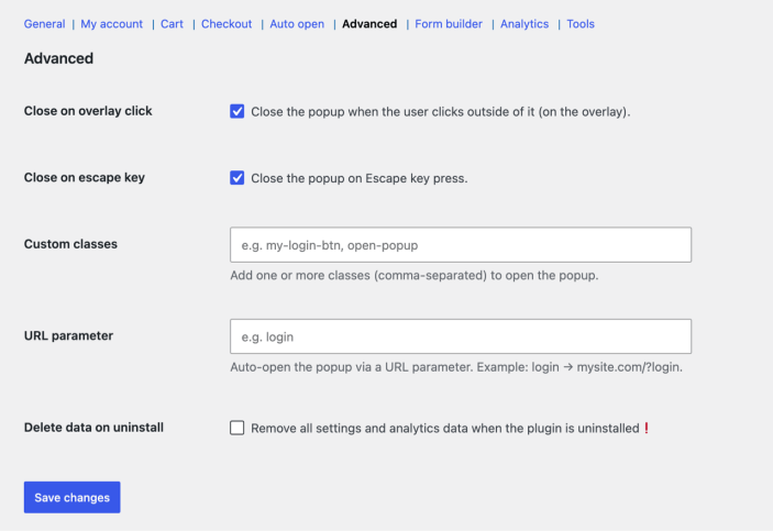 loginkit advanced settings