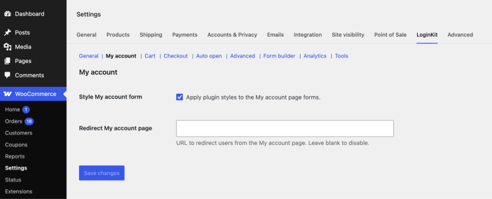 loginkit my account setting page