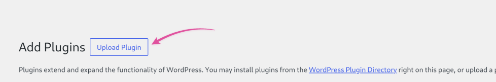 The Add Plugins screen with the "Upload Plugin" button highlighted