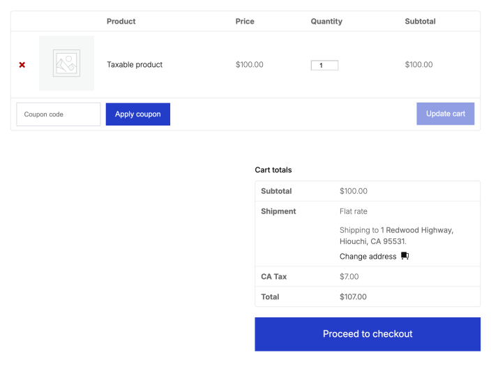 Scenario 3 Hiouchi cart Cart for Hiouchi, California, showing only the 7% California tax.
