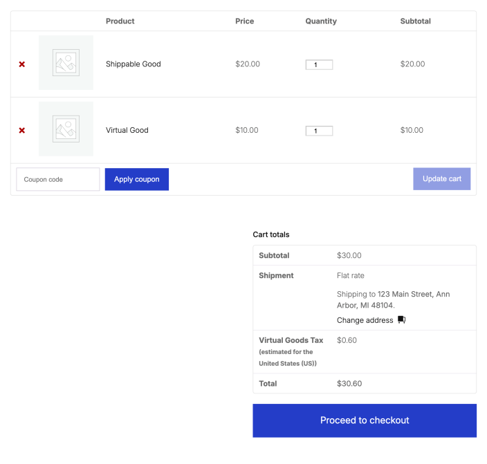 Cart shipping to Ann Arbor, Michigan, showing only the <img decoding=