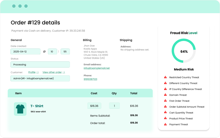 order with fraud risk level
