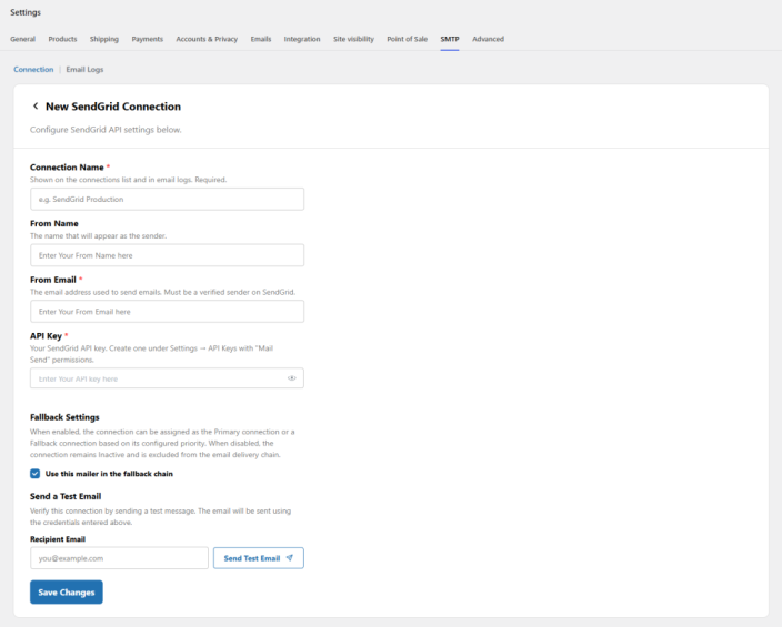 SendGrid configuration