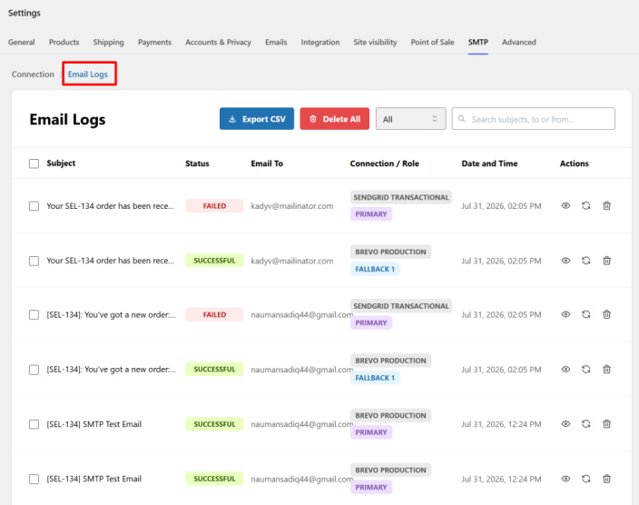 View email logs