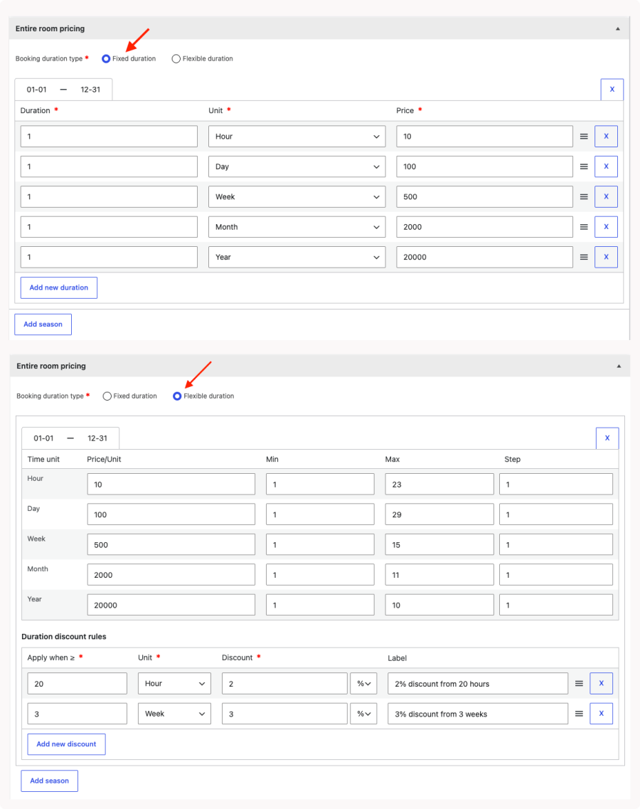 Fixed and flexible durations