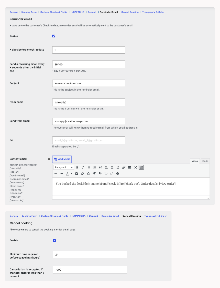 Reminders and cancellation