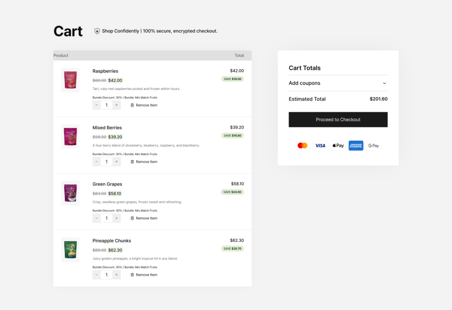 Grouped bundle items with per-item discount in the WooCommerce cart