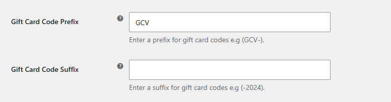 Customize Gift Card Codes