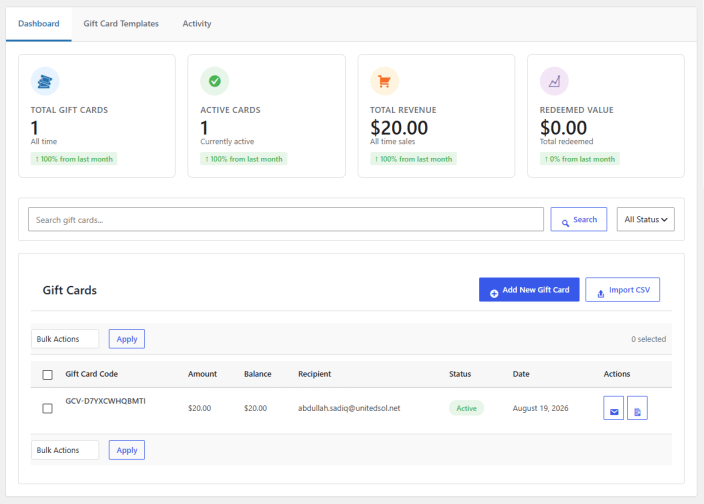 Gift Card Dashboard
