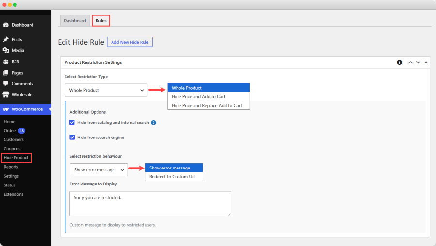 Hide Product for woocommerce