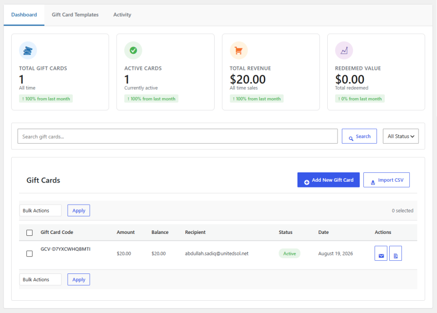 Manage Gift Cards from One Dashboard