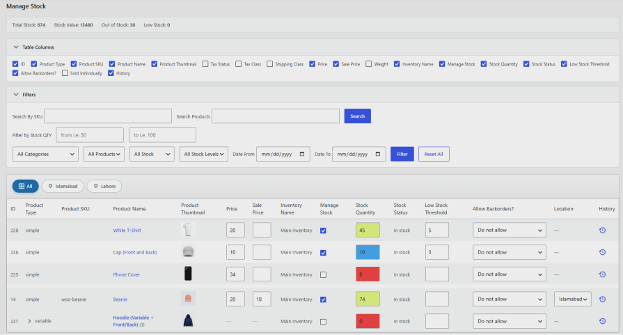 Manage Stock From a Single Table