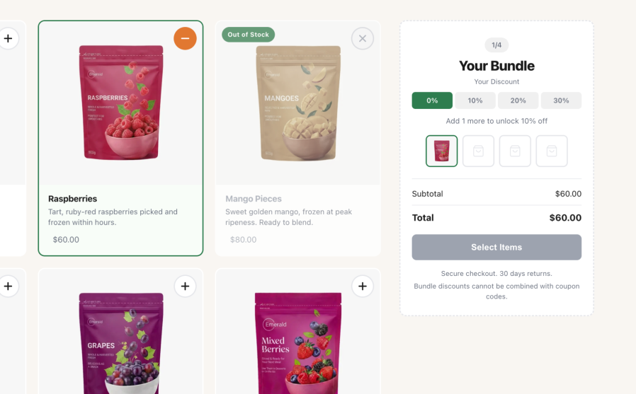 Tiered discount progress bar in the WooCommerce mix and match bundle builder