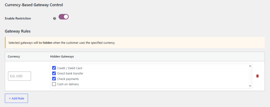 Restrict Payment Gateways by Currency