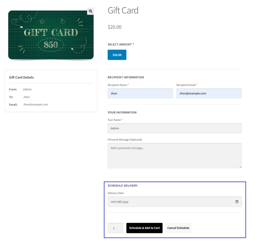 Schedule Gift Card Delivery