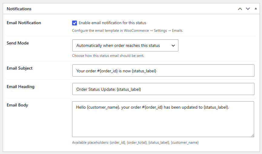 Send Custom Email Notifications Per Status