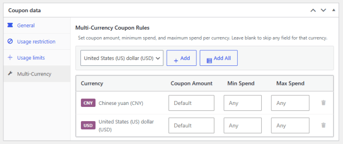 Per-Currency Coupon Settings
