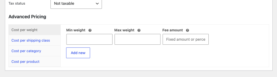 Advanced Pricing section in Advanced Shipping for WooCommerce