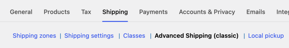 Advanced Shipping Classic section