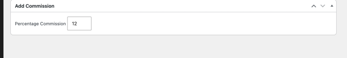 The Add Commission box on a product edit screen with the Percentage Commission field filled in.