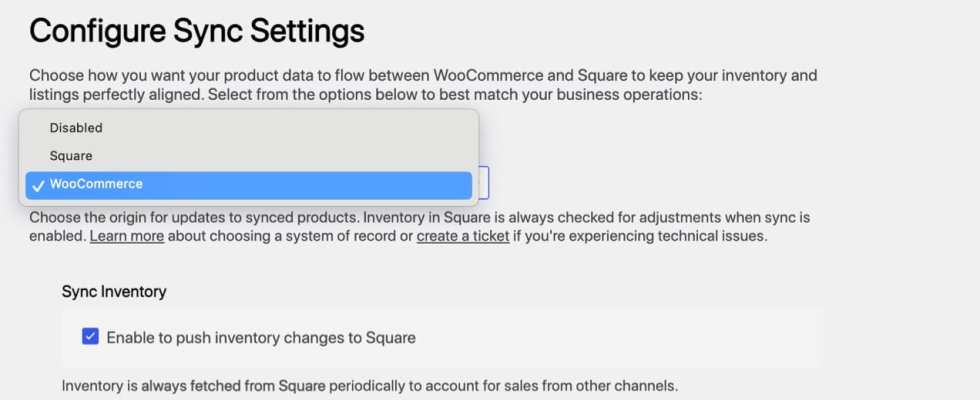 option to choose system of record for Square