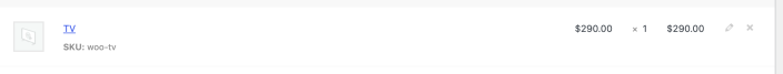 WooCommerce product line item with the edit and delete controls visible.