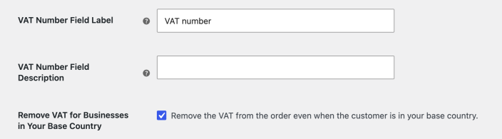 EU VAT Number settings showing the VAT number field and base-country VAT option.