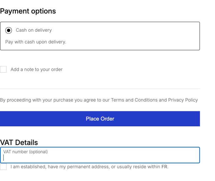 WooCommerce checkout showing the digital-goods location confirmation checkbox.