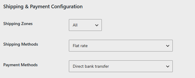 Shipping Zones, Shipping Methods, Payment Methods