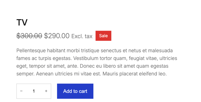 A product price followed by the Excl. tax price suffix