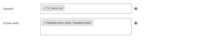 Linked Products settings with TV as an upsell and Headphones as a cross-sell