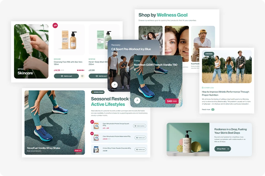 Pattern library showing ready-made sections for online stores