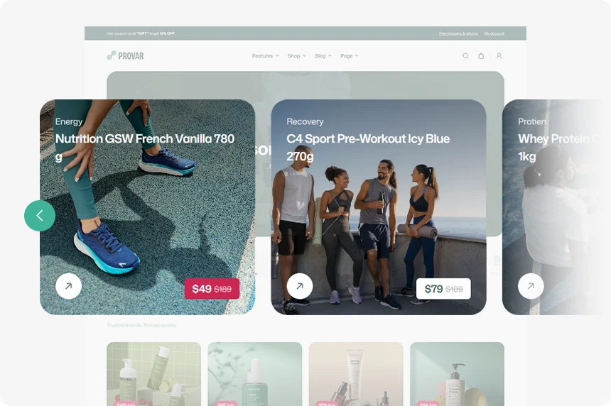 Gallery and slider showing product images in online store