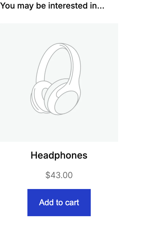 Purple theme cart cross-sell section showing Headphones with its price and Add to cart button.