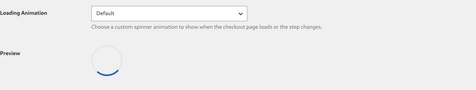The Loading Animation dropdown on the classic Style tab, set to Default, with a live preview showing the spinning circular loader