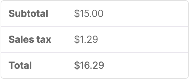 Cart totals displaying the itemized Sales tax name