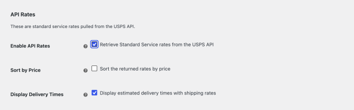 USPS shipping method settings with API Rates enabled
