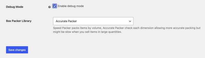 USPS global settings with Debug Mode enabled