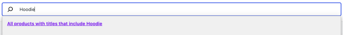 WooCommerce Products report search showing matching Hoodie products.