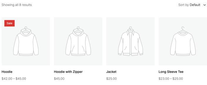Purple theme product listing showing variable products with price ranges alongside simple products with a single price.