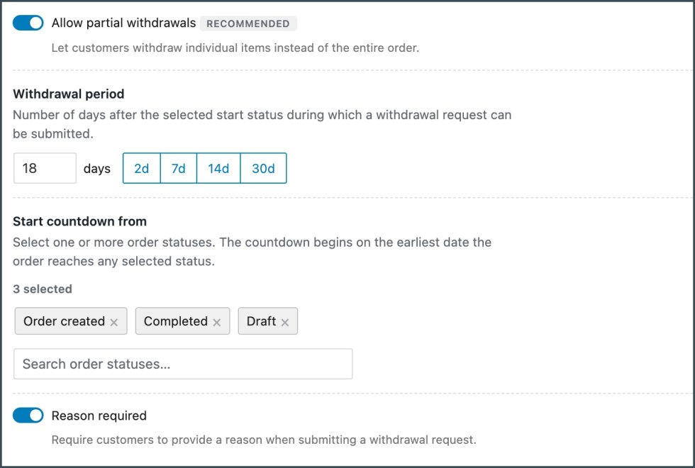 An image showing partial withdrawal options