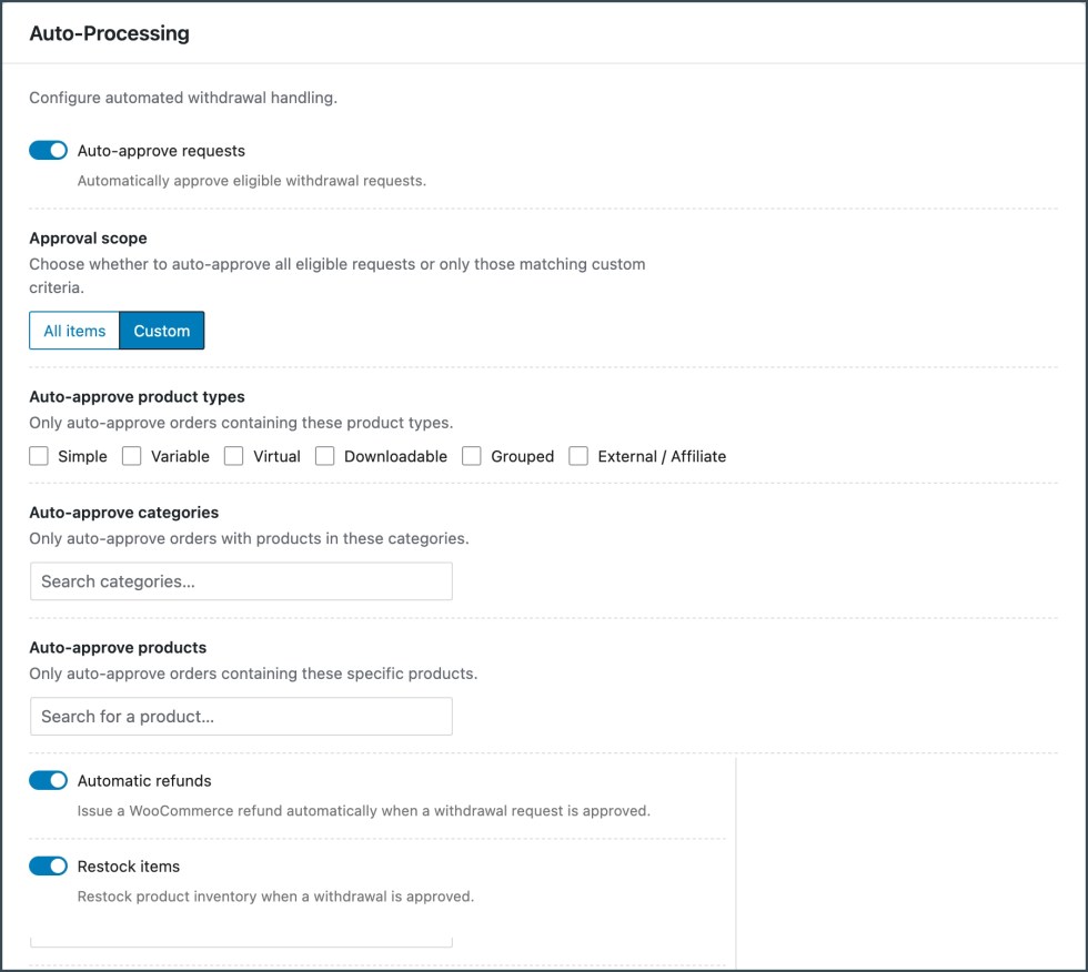 Auto processing - Withdrawal requests