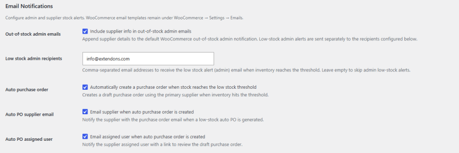 Automated Low Stock and Purchase Order Emails